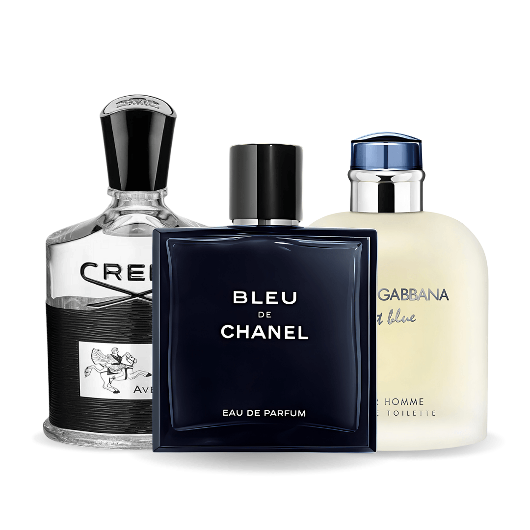 Set di 3 profumi Bleu de Chanel, Creed Aventus, Light Blue Dolce Gabbana 100ml